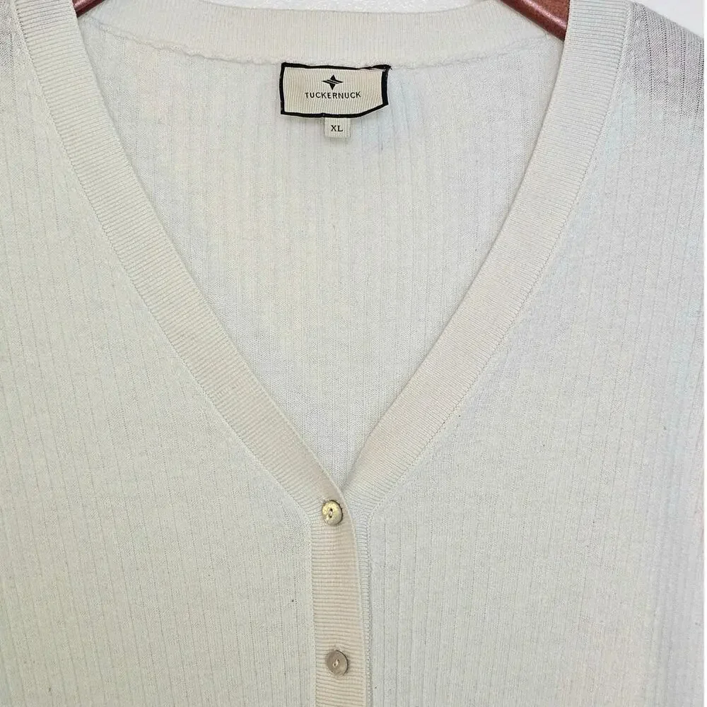 Tuckernuck Cream White Ribbed Henley 3/4 Sleeve Knit Sweater